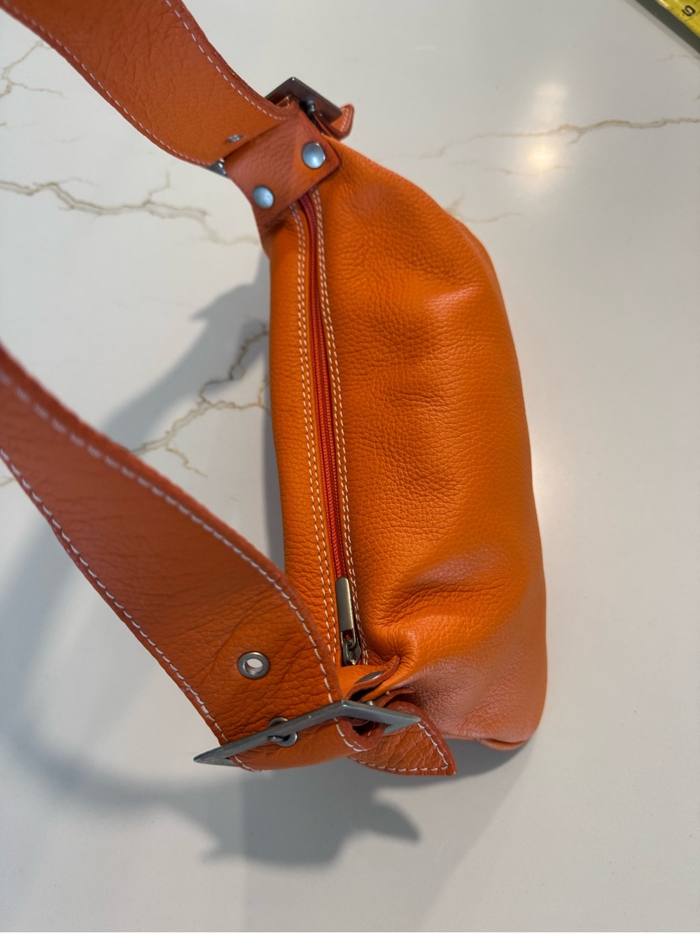Vera Pelle Orange Leather Shoulder Bag - Picture 3 of 11